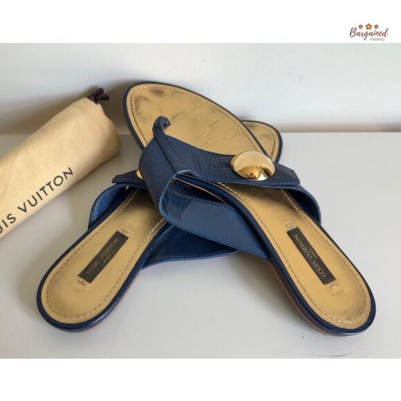 Authentic Louis Vuitton Navy Leather Chaussures Slides Thong Sandals 38.5/8.5 - Picture 8 of 13